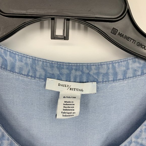 Daily Ritual Romper Blue Lyocell Chambray Button Down Pockets - Picture 4 of 10